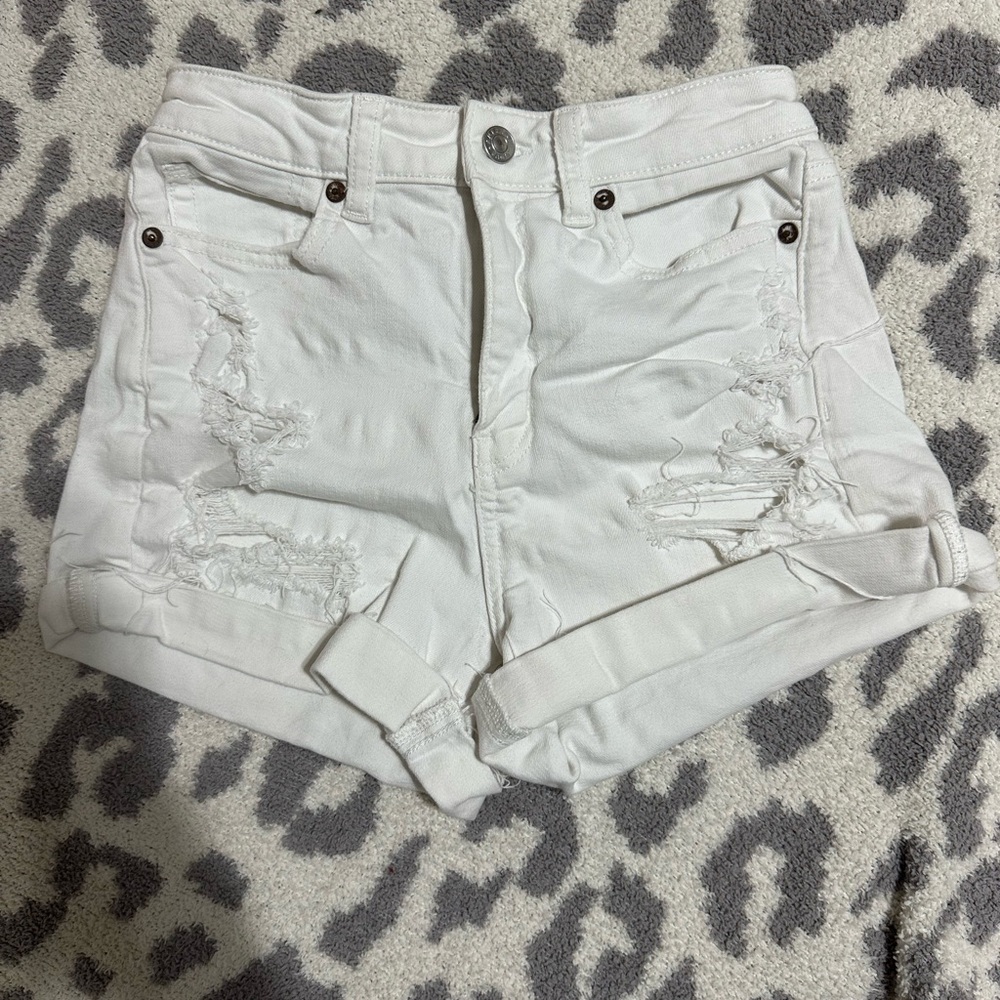 Stretchy American Eagle Outfitters White Distressed Jean Shorts